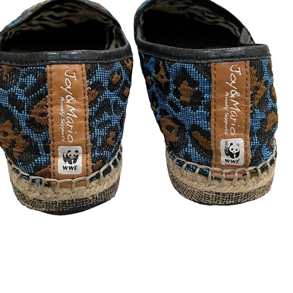 Joy & Mario 7 Blue Leopard Print Espadrilles Flat Slip On Shoes Leather - Picture 3 of 5